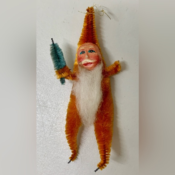 1940s Post WWII Antique Chenille Santa Claus Wire Brush Tree Ornament - Picture 1 of 8
